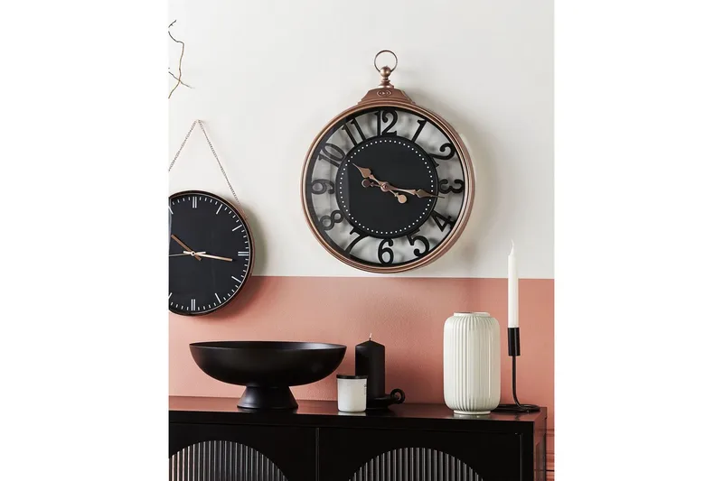 Väggklocka Beliani Alloza Black||Copper - Innredning - Veggdekorasjon - Veggklokke - Urverk til veggklokke
