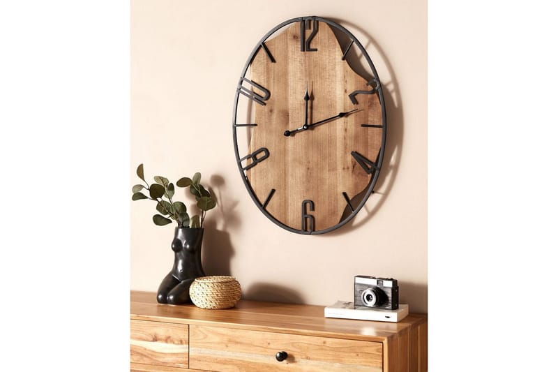 Väggklocka Beliani Meynes Black||Light colored wood - Innredning - Veggdekorasjon - Veggklokke - Urverk til veggklokke