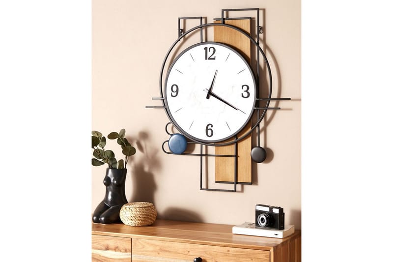 Väggklocka Beliani Tavel Multicolored||Black||White||Light colored wood - Innredning - Veggdekorasjon - Veggklokke - Urverk til veggklokke