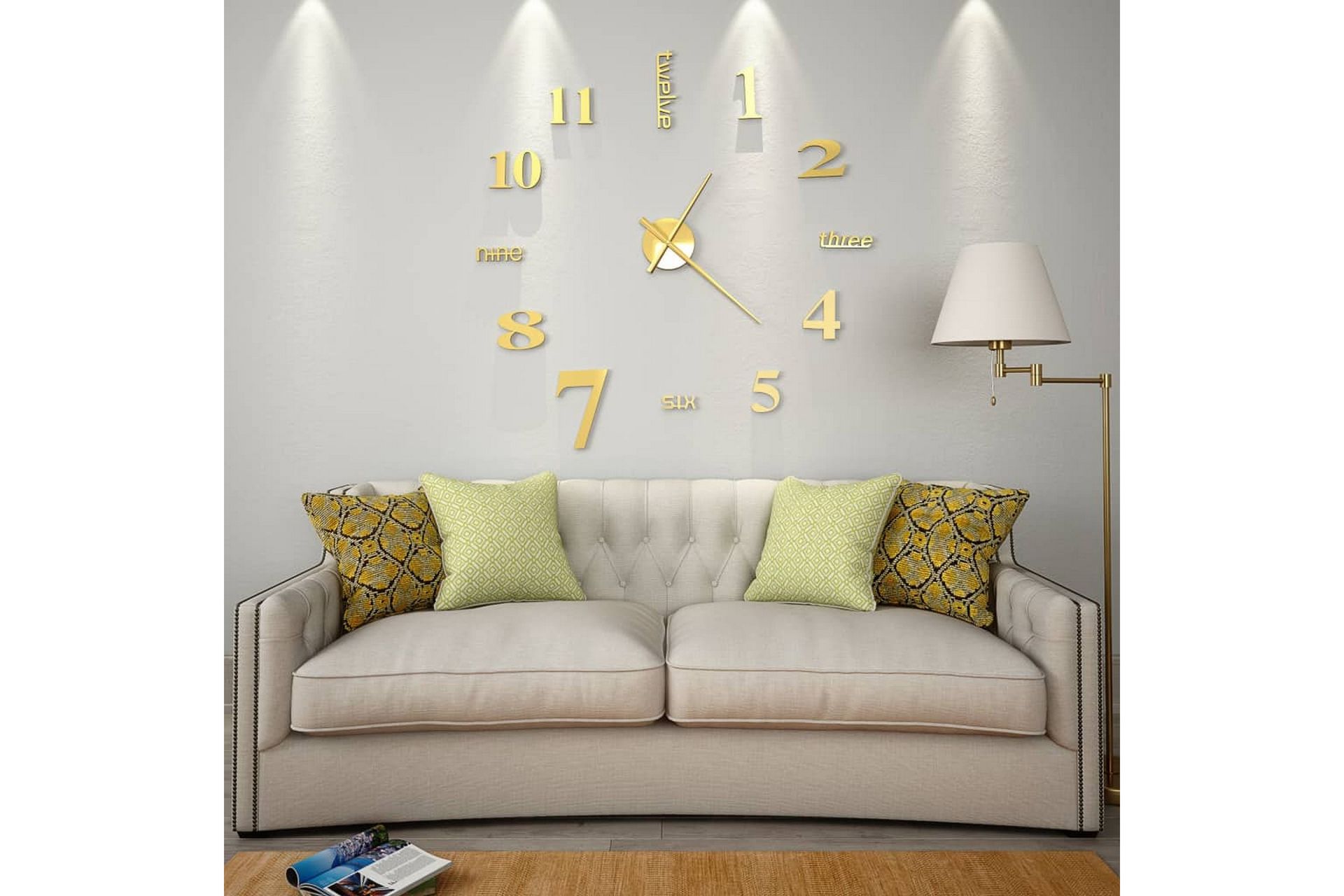 Veggklokke 3D moderne design 100 cm XXL gull - Innredning - Veggdekorasjon - Veggklokke