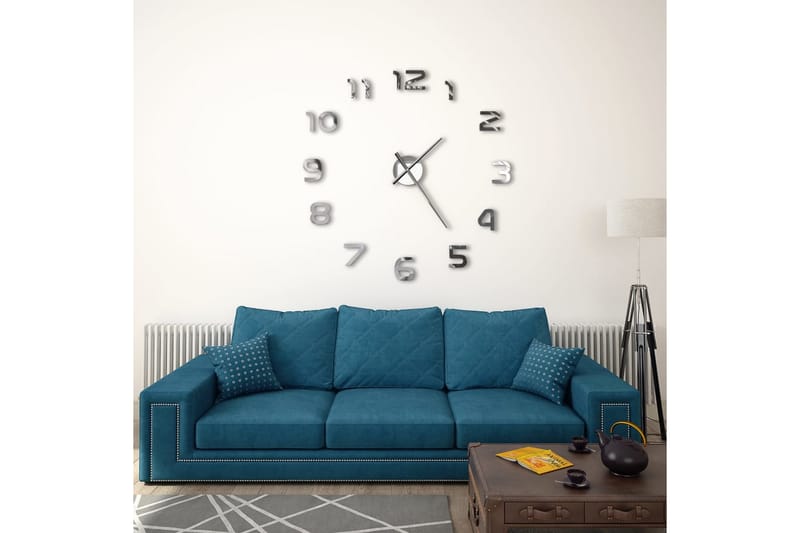 Veggklokke 3D moderne design 100 cm XXL sølv - Innredning - Veggdekorasjon - Veggklokke