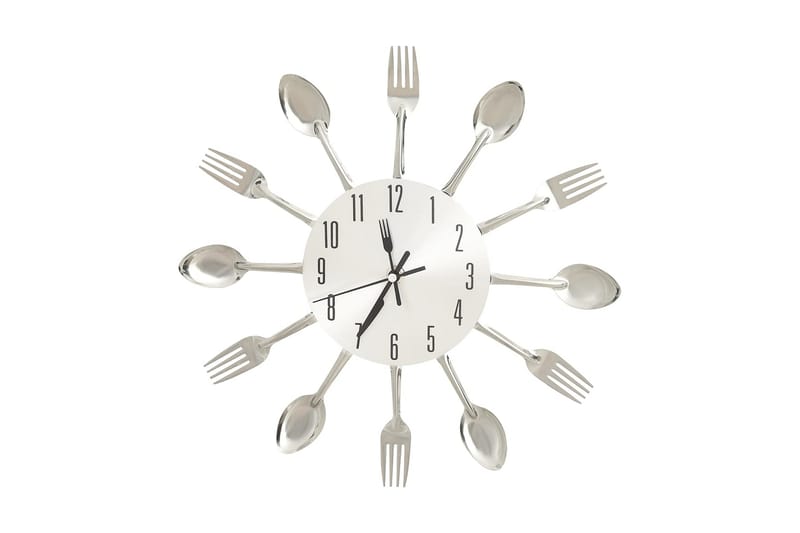 Veggklokke med skje og gaffeldesign sølv 31 cm aluminium - Silver - Innredning - Veggdekorasjon - Veggklokke