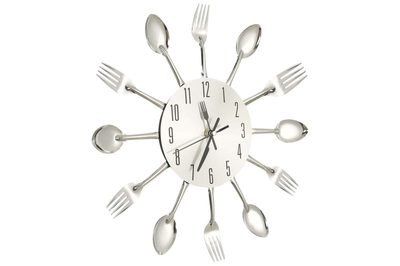 Veggklokke med skje og gaffeldesign sølv 31 cm aluminium - Silver - Innredning - Veggdekorasjon - Veggklokke