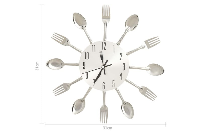 Veggklokke med skje og gaffeldesign sølv 31 cm aluminium - Silver - Innredning - Veggdekorasjon - Veggklokke