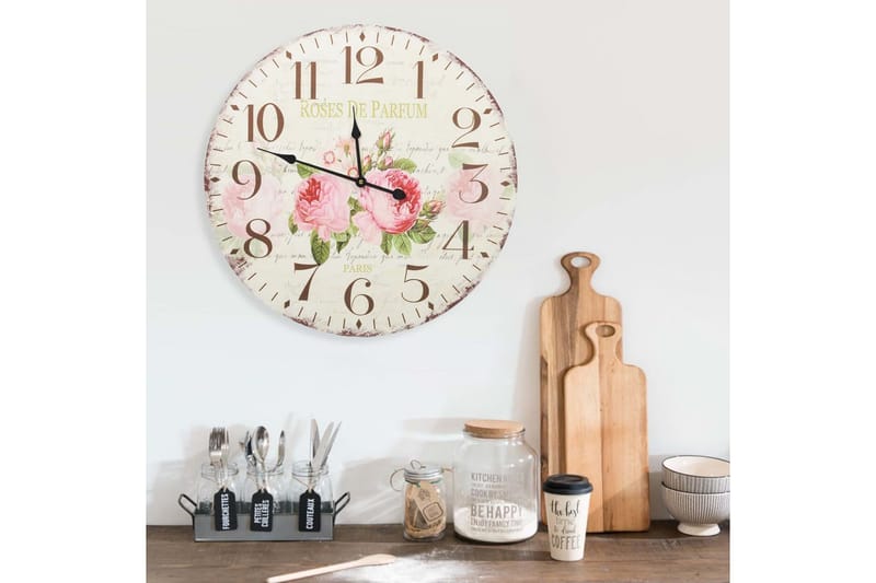Veggklokke vintage blomst 60 cm - Flerfarget - Innredning - Veggdekorasjon - Veggklokke