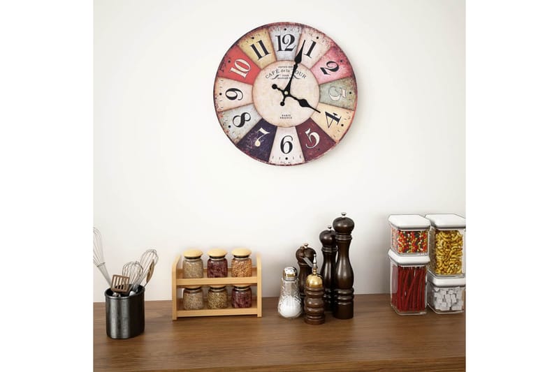 Veggklokke vintage fargerik 30 cm - Innredning - Veggdekorasjon - Veggklokke