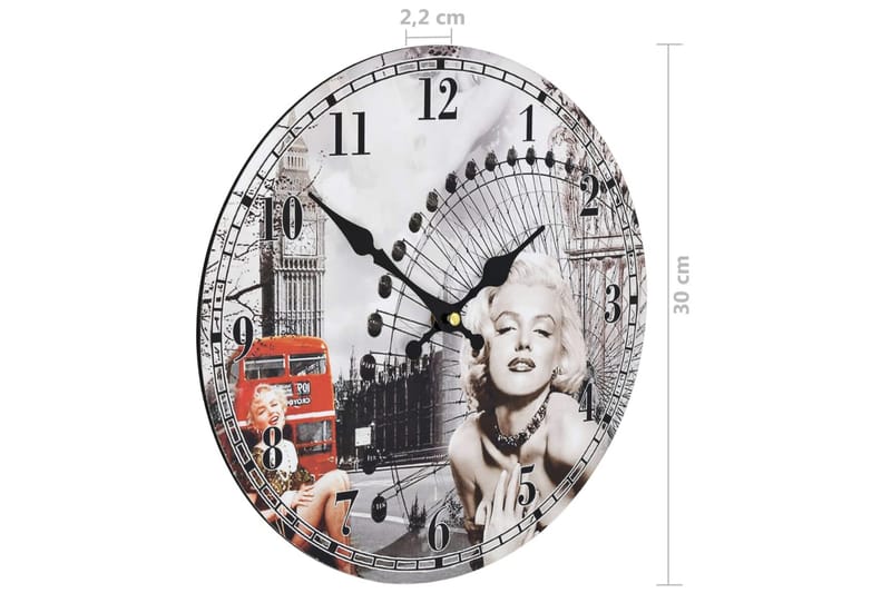 Veggklokke vintage Marilyn Monroe 30 cm - Innredning - Veggdekorasjon - Veggklokke