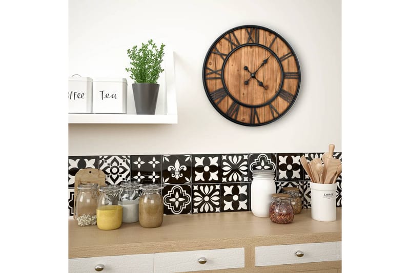 Veggklokke vintage med kvartsurverk 60 cm XXL tre og metall - Innredning - Veggdekorasjon - Veggklokke