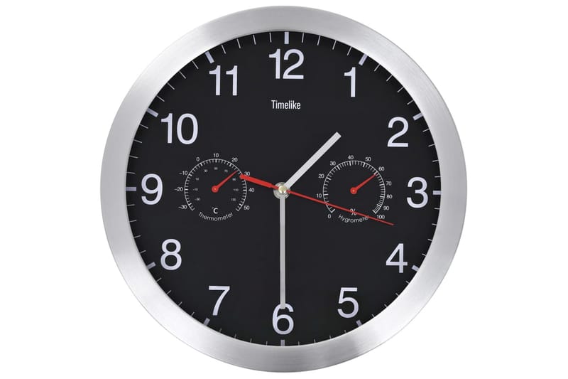 Veggur med kvartsurverk hygrometer og termometer 30 cm svart - Innredning - Veggdekorasjon - Veggklokke