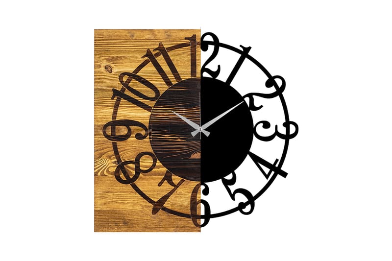 Wooden Clock 1 - Svart/Valnøtt - Veggklokke