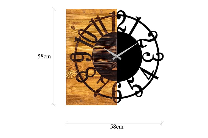 Wooden Clock 1 - Svart/Valnøtt - Veggklokke