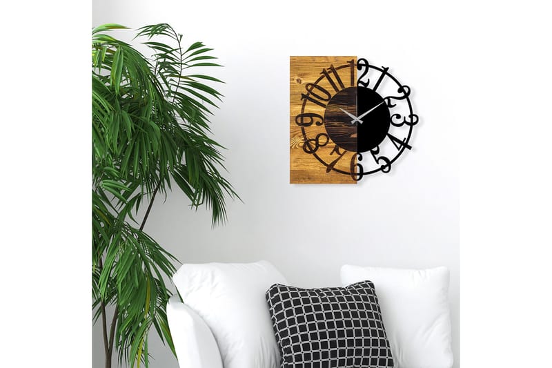 Wooden Clock 1 - Svart/Valnøtt - Innredning - Veggdekorasjon - Veggklokke