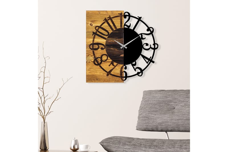 Wooden Clock 1 - Svart/Valnøtt - Innredning - Veggdekorasjon - Veggklokke