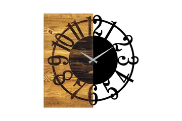 Wooden Clock 1 - Svart/Valnøtt - Innredning - Veggdekorasjon - Veggklokke