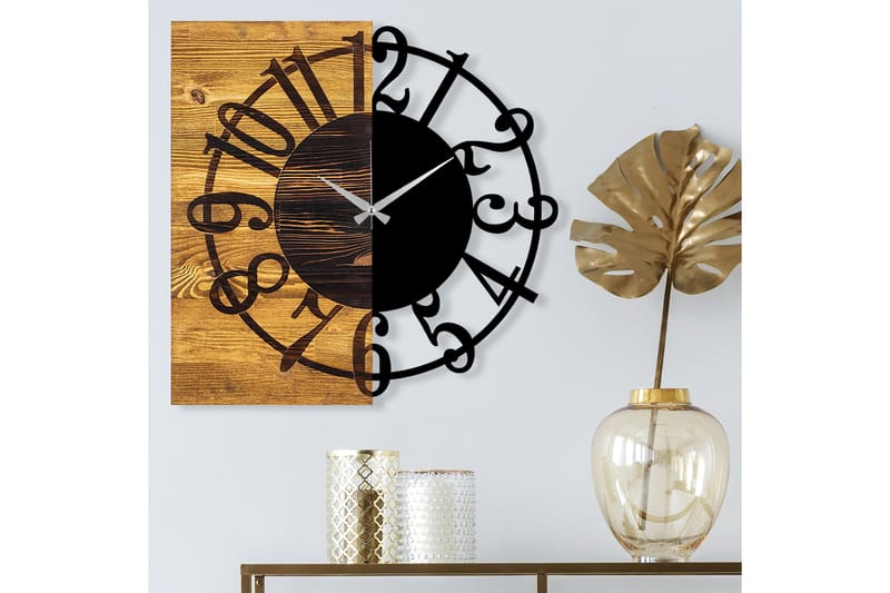 Wooden Clock 1 - Svart/Valnøtt - Innredning - Veggdekorasjon - Veggklokke