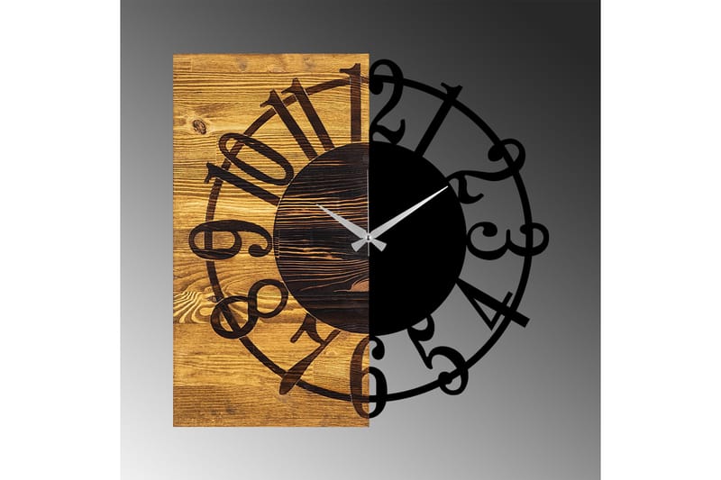 Wooden Clock 1 - Svart/Valnøtt - Innredning - Veggdekorasjon - Veggklokke