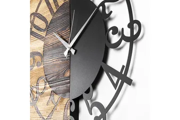 Wooden Clock 1 - Svart/Valnøtt - Innredning - Veggdekorasjon - Veggklokke