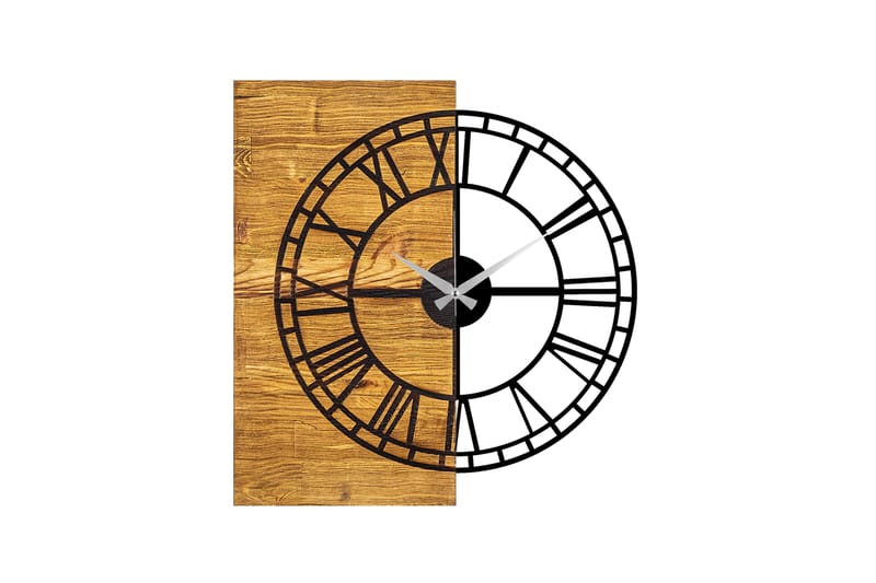 Wooden Clock 10 - Svart/Valnøtt - Veggklokke