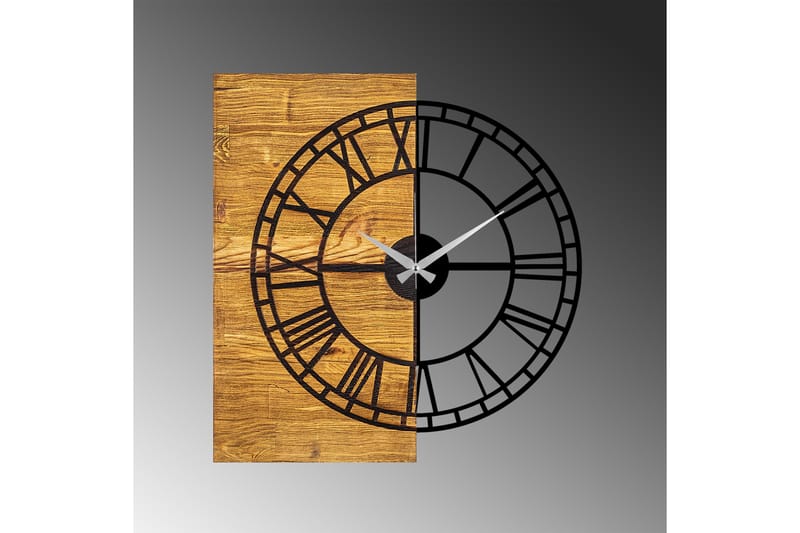 Wooden Clock 10 - Svart/Valnøtt - Veggklokke