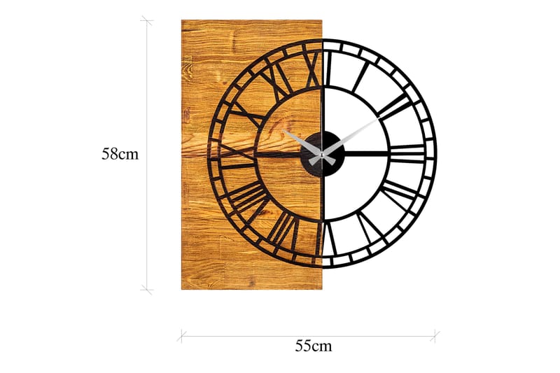 Wooden Clock 10 - Svart/Valnøtt - Veggklokke