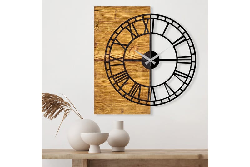 Wooden Clock 10 - Svart/Valnøtt - Veggklokke