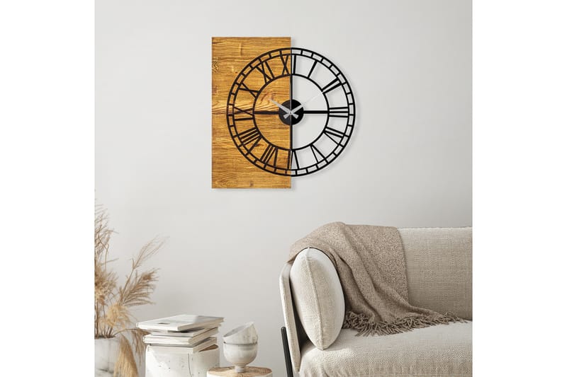 Wooden Clock 10 - Svart/Valnøtt - Veggklokke