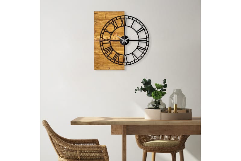 Wooden Clock 10 - Svart/Valnøtt - Innredning - Veggdekorasjon - Veggklokke