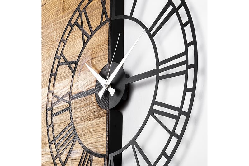 Wooden Clock 10 - Svart/Valnøtt - Veggklokke