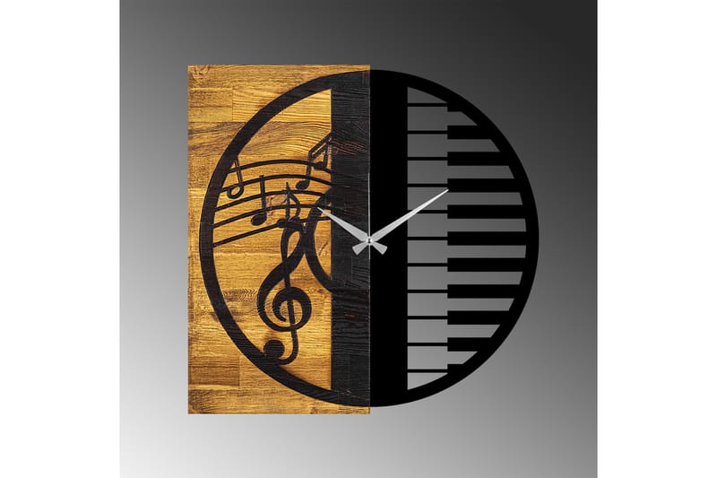 Wooden Clock 11 - Svart/Valnøtt - Innredning - Veggdekorasjon - Veggklokke