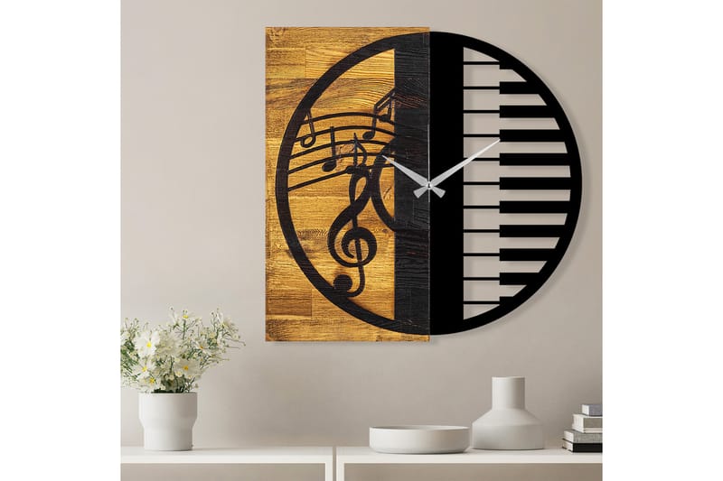 Wooden Clock 11 - Svart/Valnøtt - Innredning - Veggdekorasjon - Veggklokke