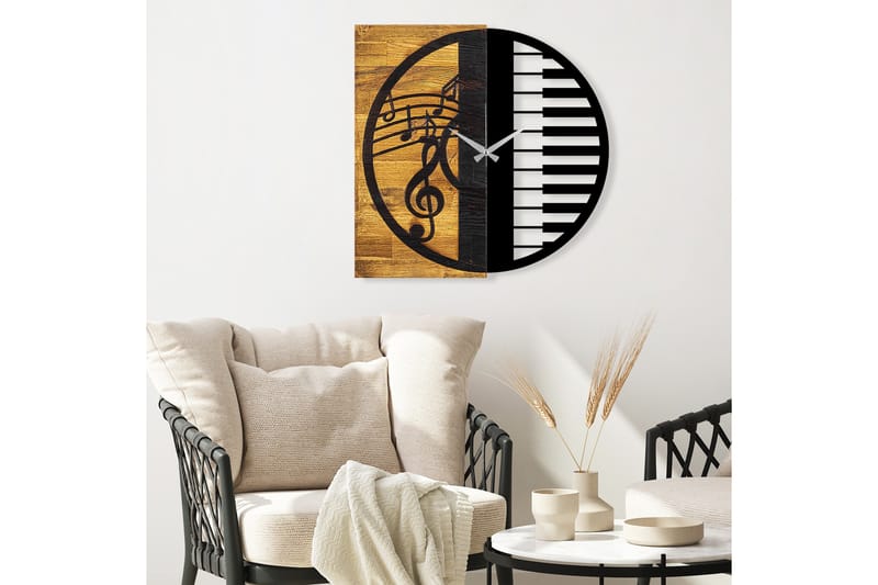 Wooden Clock 11 - Svart/Valnøtt - Innredning - Veggdekorasjon - Veggklokke