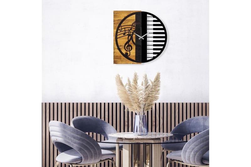 Wooden Clock 11 - Svart/Valnøtt - Innredning - Veggdekorasjon - Veggklokke