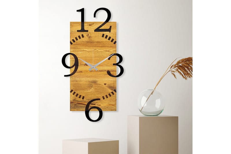Wooden Clock 2 - Svart/Valnøtt - Innredning - Veggdekorasjon - Veggklokke