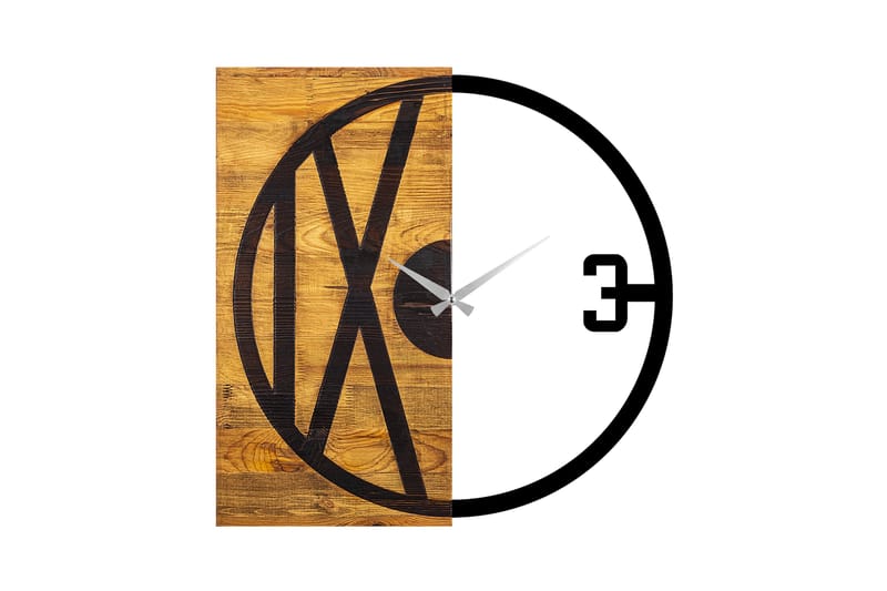 Wooden Clock 24 - Svart/Valnøtt - Veggklokke