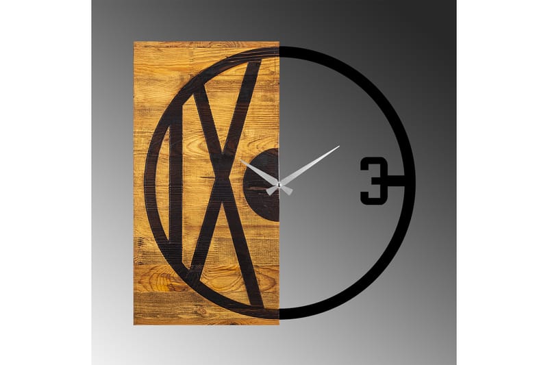 Wooden Clock 24 - Svart/Valnøtt - Veggklokke