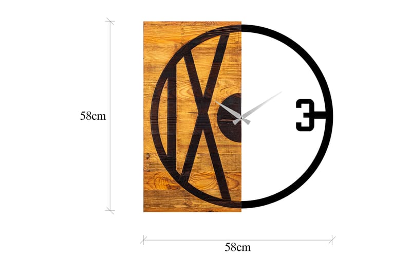 Wooden Clock 24 - Svart/Valnøtt - Innredning - Veggdekorasjon - Veggklokke