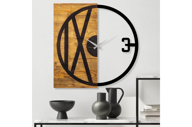 Wooden Clock 24 - Svart/Valnøtt - Innredning - Veggdekorasjon - Veggklokke