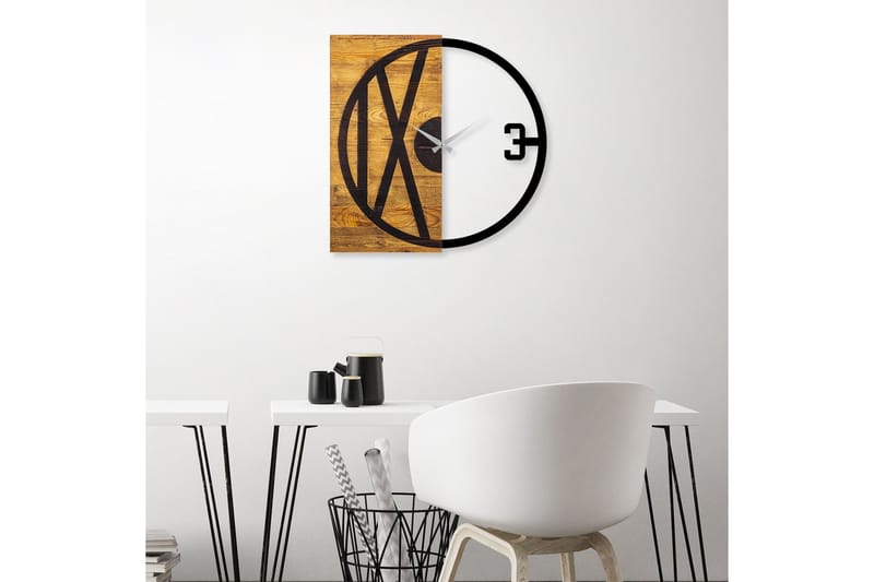 Wooden Clock 24 - Svart/Valnøtt - Innredning - Veggdekorasjon - Veggklokke