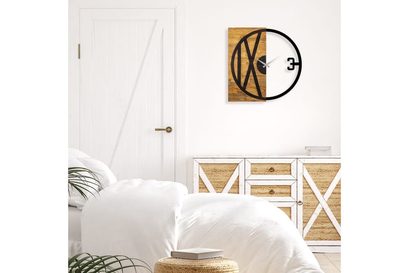 Wooden Clock 24 - Svart/Valnøtt - Innredning - Veggdekorasjon - Veggklokke