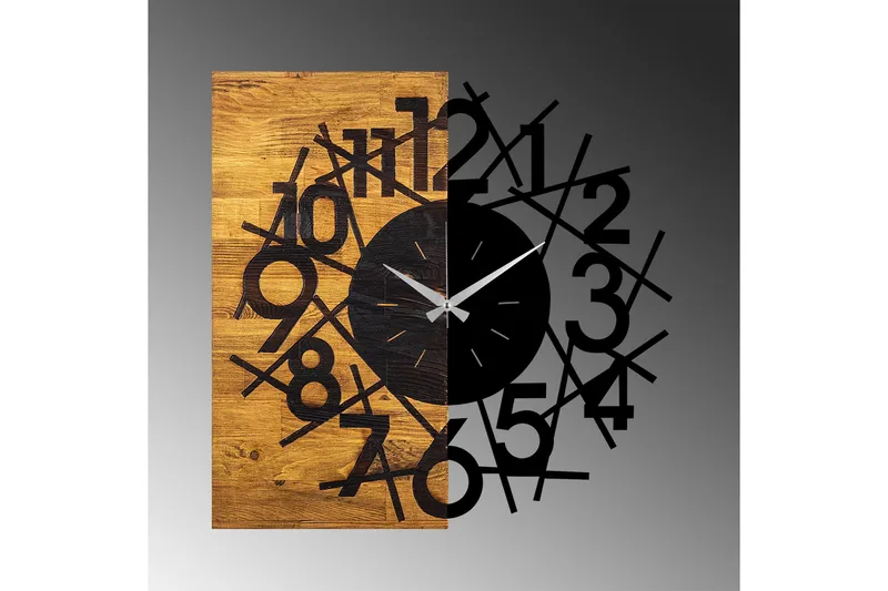 Wooden Clock 26 - Svart/Valnøtt - Innredning - Veggdekorasjon - Veggklokke