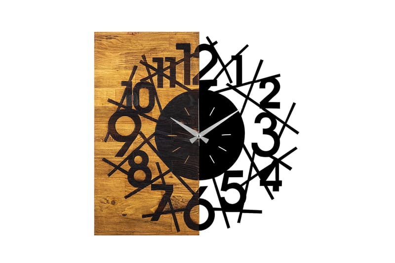 Wooden Clock 26 - Svart/Valnøtt - Veggklokke