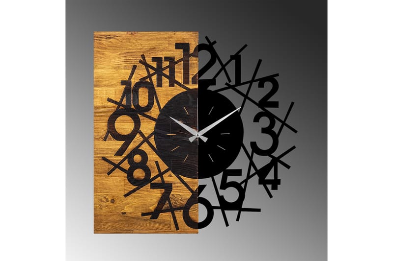 Wooden Clock 26 - Svart/Valnøtt - Veggklokke