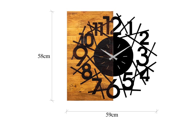 Wooden Clock 26 - Svart/Valnøtt - Veggklokke