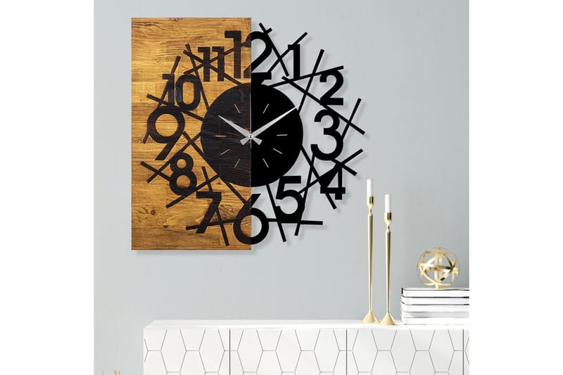 Wooden Clock 26 - Svart/Valnøtt - Innredning - Veggdekorasjon - Veggklokke