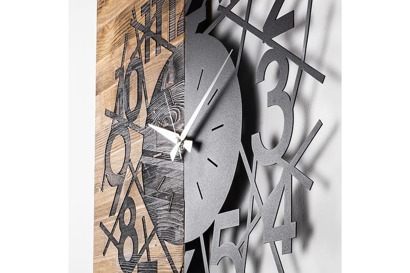 Wooden Clock 26 - Svart/Valnøtt - Veggklokke
