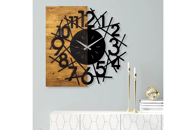 Wooden Clock 26 - Svart/Valnøtt - Innredning - Veggdekorasjon - Veggklokke