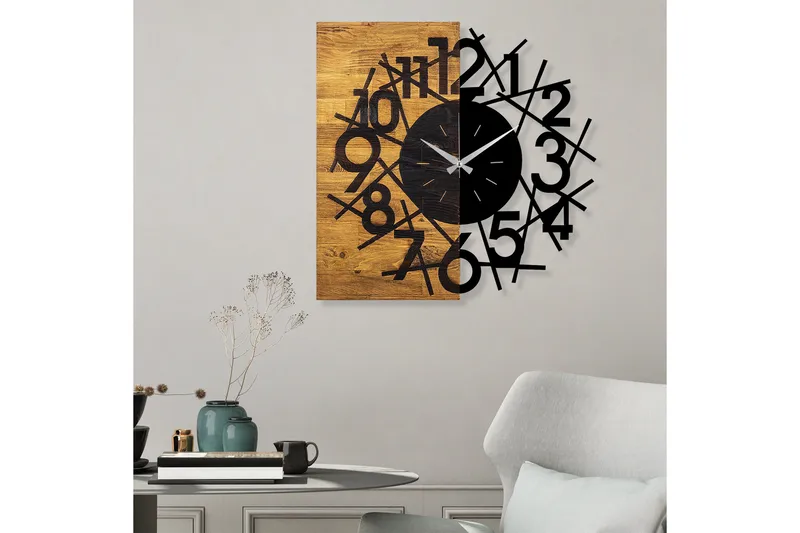 Wooden Clock 26 - Svart/Valnøtt - Innredning - Veggdekorasjon - Veggklokke