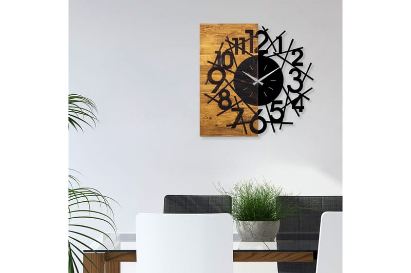 Wooden Clock 26 - Svart/Valnøtt - Innredning - Veggdekorasjon - Veggklokke