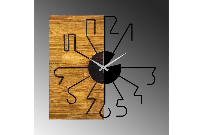 Wooden Clock 29 - Svart/Valnøtt - Veggklokke