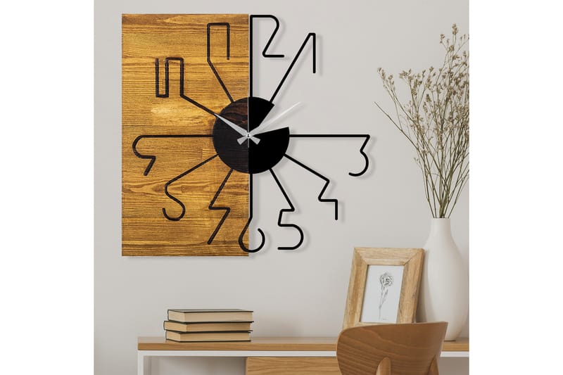 Wooden Clock 29 - Svart/Valnøtt - Veggklokke
